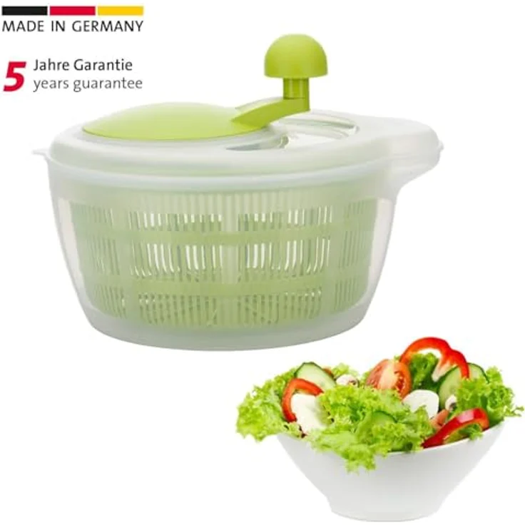 Westmark Salatschleuder, Kunststoff, Durchmesser: 26 cm, Höhe: 21,5 cm, Fassungsvermögen: 5 Liter, Fortuna, Transparent-Apfelgrün, 2432224A – Bild 2