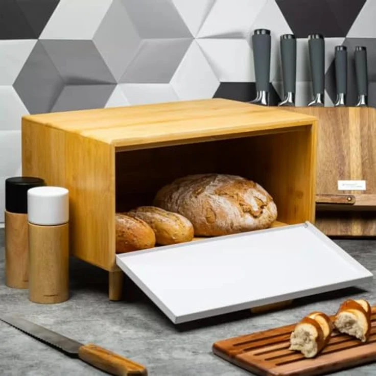 Klausberg KB-7400, Bambus Brotkasten in Weiß, geräumig mit pulverbeschichteten Stahltüren, lebensmittelsicher und umweltfreundlich – Bild 3