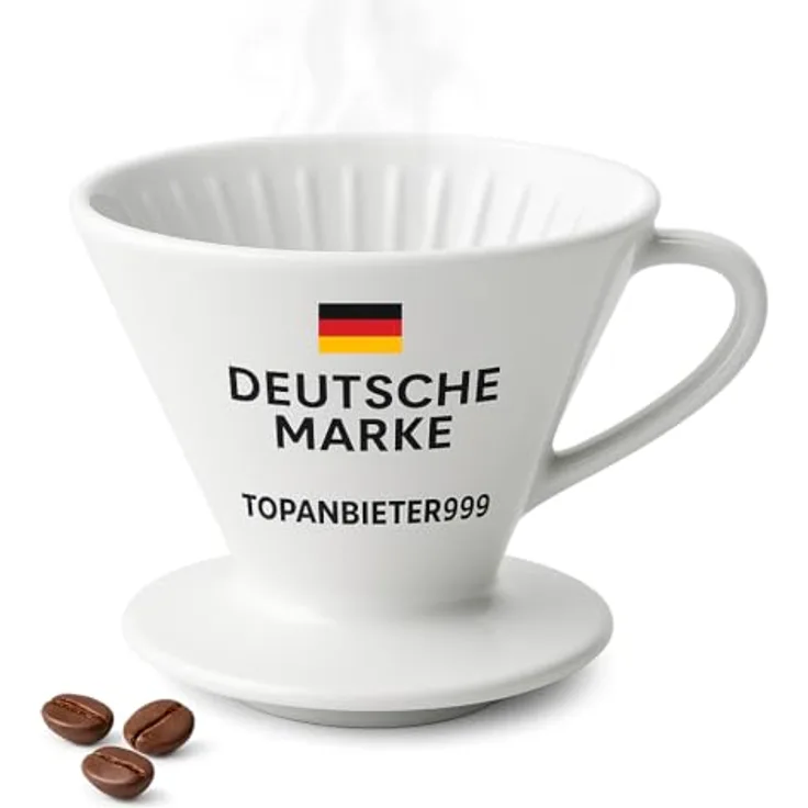 Topanbieter999 Handfilter Keramik Größe 4, Gleichmäßiger Kaffeefluss mit innenliegenden Rillen & 3 Öffnungen, weiß