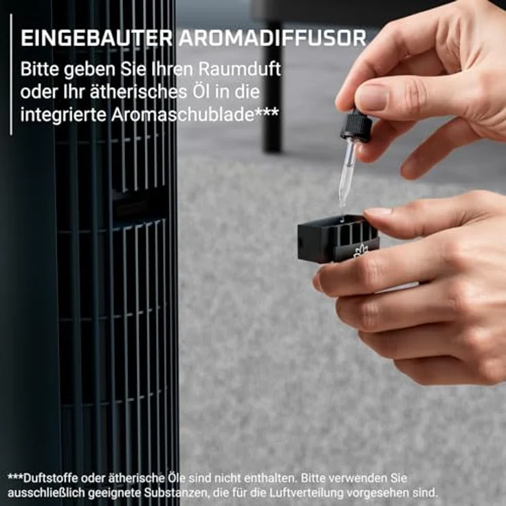 ROWENTA VU7050 Eole Silence Force, Turmventilator in Blau mit 39 Watt, 12 Geschwindigkeitsstufen, extrem leise (20 dB), integrierter Aromadiffusor und Fernbedienung – Bild 7