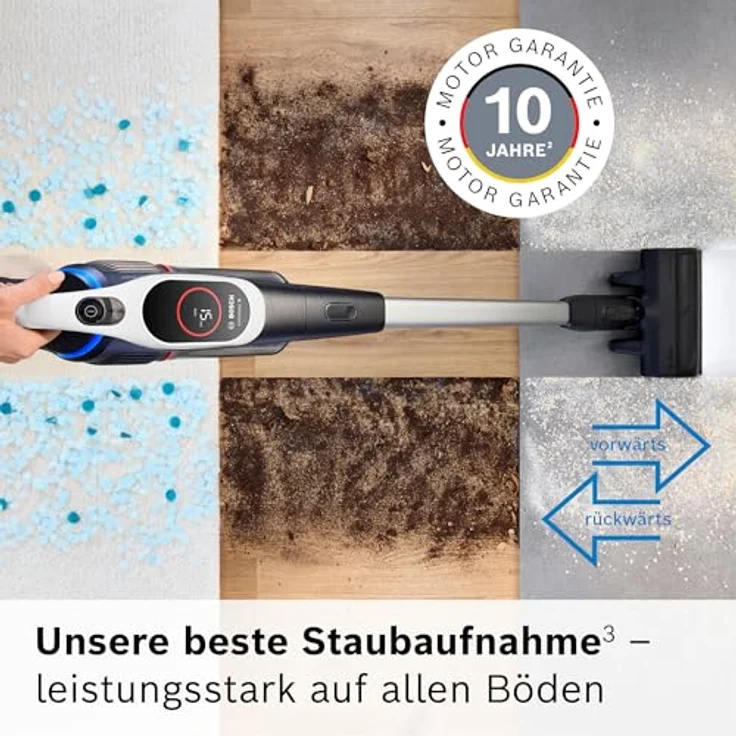 Bosch Akku-Staubsauger Unlimited 9 BTS942WQC, kabellos mit MicroClean Technology, HEPA-Filter, LED-Display, 10 J. Motorgarantie, 2x 4Ah Akku, weiß – Bild 3