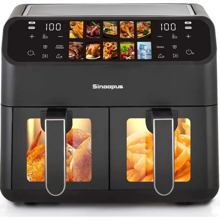 Leawin Heißluftfritteuse 9L, kompakte Fritteuse mit Touch-LED-Display, 2000 W, 10 Automatikprogrammen und transparentem Sichtfenster