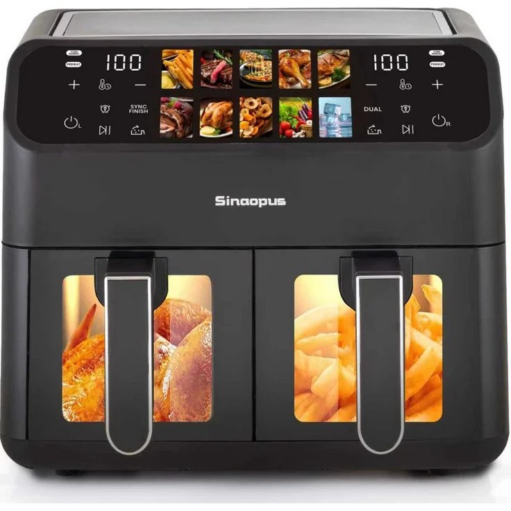 Leawin Heißluftfritteuse 9L, kompakte Fritteuse mit Touch-LED-Display, 2000 W, 10 Automatikprogrammen und transparentem Sichtfenster