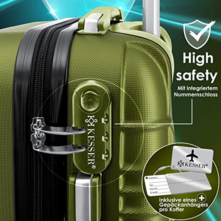 KESSER® 3tlg. Hartschalenkofferset Hartschalenkoffer Reisekoffer Set Trolley Koffer Inkl. Kofferwaage + Gepäckanhänger Rollkoffer Schloss 4 Rollen ABS-Hartschale Teleskopgriff M-L-XL – Bild 5