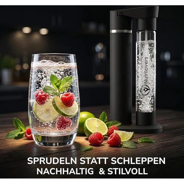 Nutrilovers NUTRI-STREAM Wassersprudler, Edelstahl Schwarz, patentiertes Air-Charge-System, BPA-freie 1L Flasche, individuell einstellbare Sprudelstärke – Bild 7