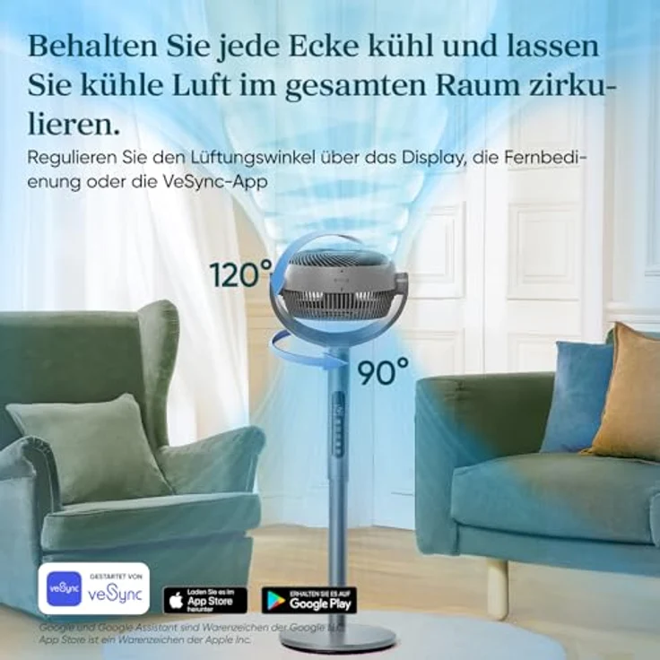 Levoit Smart Standventilator, 20dB sehr leise mit App & Alexa Steuerung, 30m Wurfweite, DC Motor, 4 Modi, 12 Stufen, 12 Std Timer, Fernbedienung – Bild 5