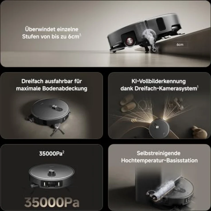 Xiaomi Robot Vacuum 6 Max, 35.000Pa Saugkraft, 6cm Hindernisüberwindung, Dreifachwalze, selbstreinigende Station – Bild 2