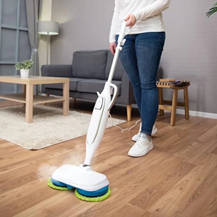 Livington Steam Twister weiß - rotierender Dampfreiniger inkl. Zubehör - Dampfbesen & Handdampfreiniger - Entfernt bis zu 99,9% der Bakterien - elektrischer Bodenwischer mit Wassertank - Akku Mop – Bild 2