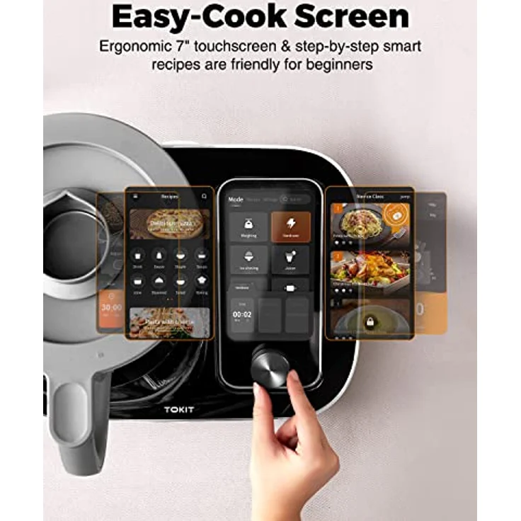 TOKIT Omni Cook Roboter All-in-1 Küchenmaschinen mit 21 Kochfunktionen Eingebauter 7'' Touchscreen Geführte Rezepte Vorreinigen, Zerkleinern, Entsaften, Mixen, Wiegen, Sous-Vide, Ice Crush und mehr – Bild 5