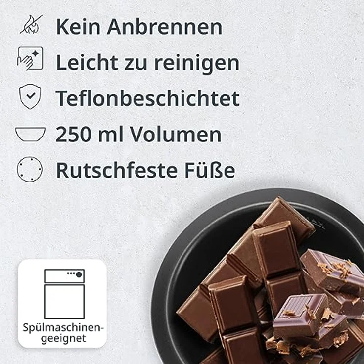 ADE elektrisches Schokofondue 250ml mit 6 Spießen | 2 Temperaturstufen zum Schmelzen und Warmhalten | Temperiergerät für Schokolade und Kuvertüre | herausnehmbare teflonbeschichtete Schüssel – Bild 4