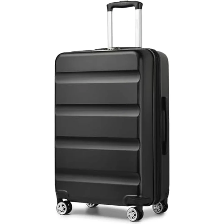 KONO Koffer Trolley L, Mittelgroßer erweiterbarer Hartschalenkoffer mit TSA-Schloss, 4 Spinnrollen, 65x43.5x25cm, Schwarz – Bild 1
