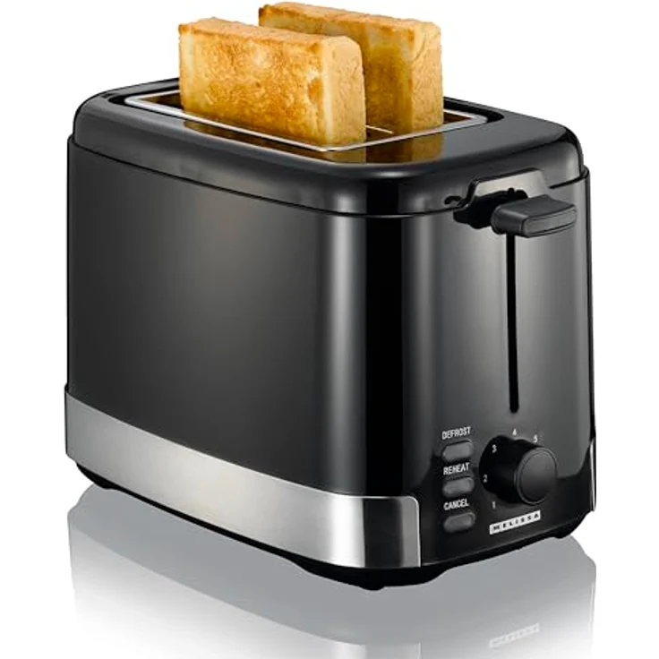 Melissa 16140148 Toaster - Für zwei Scheiben Toast - 7 Stufen - Brötchenaufsatz - Auftaufunktion - Abbruchtaste - 800 Watt - schwarz – Bild 1