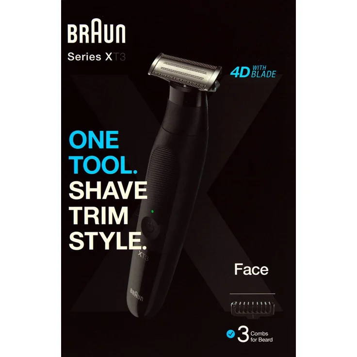 Braun Bartschneider XT3100 Series X, Akku Bart-/Body-Trimmer mit 4D-Klinge, schwarz