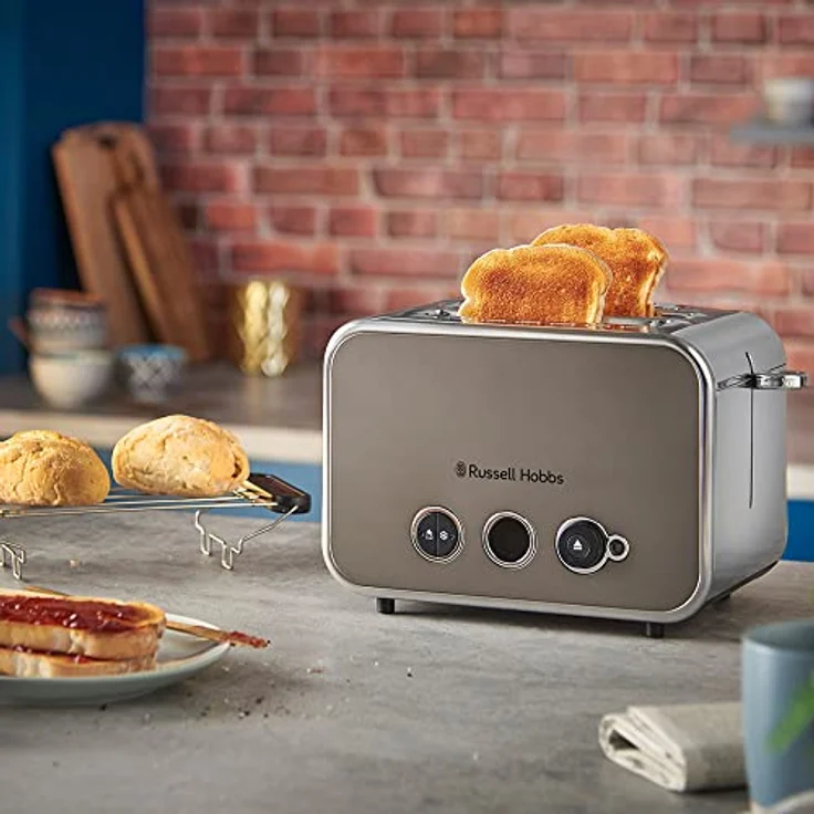 Russell Hobbs Toaster [für 2 Scheiben] Distinctions Edelstahl Titanium (extra breite Toastschlitze,inkl.Brötchenaufsatz,6 Bräunungsstufen+Auftau-&Aufwärmfunktion, Lift&Look-Funktion, 1600W) 26432-56 – Bild 3