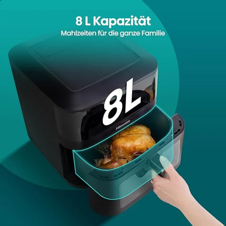 Hisense HAF2100DCD Heißluftfritteuse, 2100 W, 7,7 L, 10 voreingestellte Programme, Antihaft-Beschichtung, Energieeffizient, Start Delay Funktion, Schwarz – Bild 4