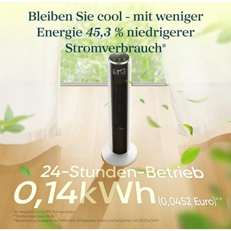 Levoit DC Motor Turmventilator, ultra leise mit 20dB, 4 Modi, 12 Geschwindigkeitsstufen, 12 Std Timer, 7,9 m/s Luftgeschwindigkeit, Fernbedienung, energieeffizienter 24W Standventilator – Bild 4