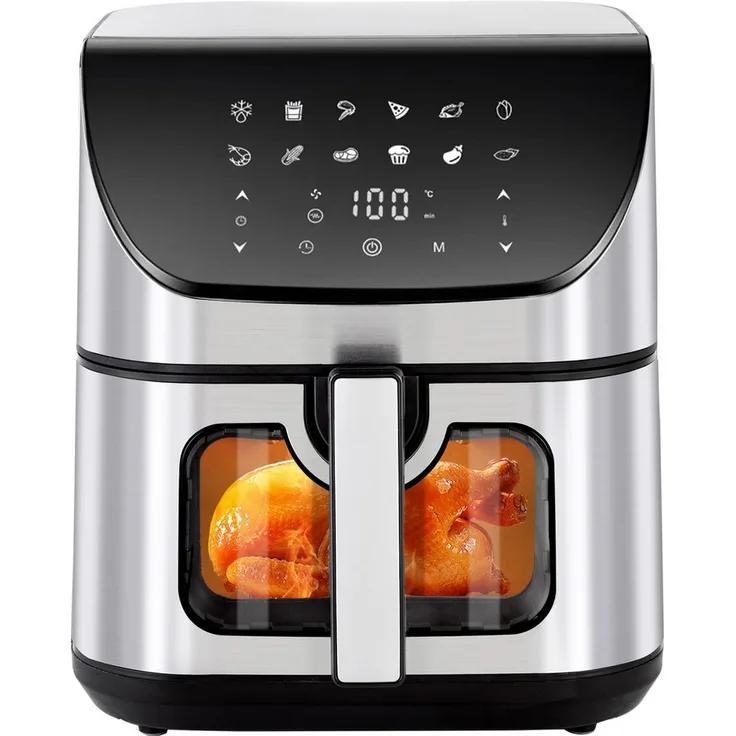 WHEELYOU Heißluftfritteuse 8.5 L Airfryer – 1800 W, Sichtfenster, LED-Display, fettfreies Kochen, 12 Programme