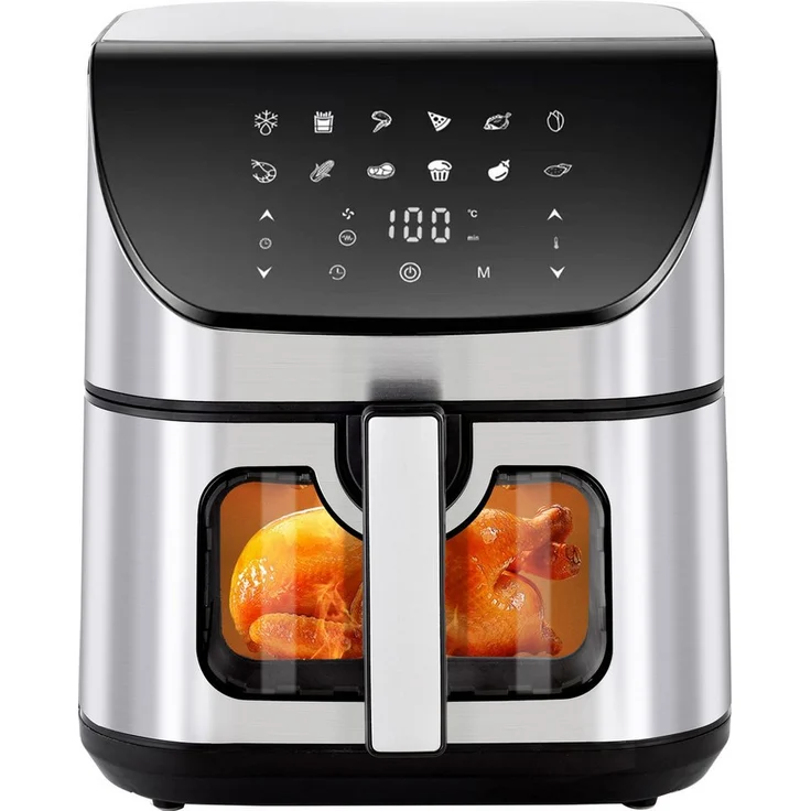 WHEELYOU Heißluftfritteuse 8.5 L Airfryer – 1800 W, Sichtfenster, LED-Display, fettfreies Kochen, 12 Programme