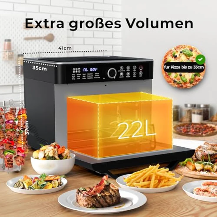 Balter Heißluftfritteuse XXL 22L Airfryer, 200 Programme, 40°-230°, Dörrautomat, 16 in 1 heissluftfritteuse, friteuse ohne Öl, Minibackofen, Rezeptbuch, 1800W – Bild 5