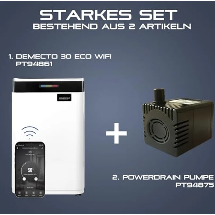 Comedes Demecto 30 WiFi Luftentfeuchter, 25l/24h, inklusive PowerDrain Kondensatpumpe, für Räume bis 100m², App-Steuerung, inkl. 3m Schlauch – Bild 2