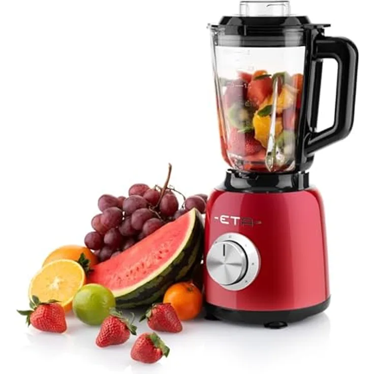 ETA Standmixer Storio I 1 200 Watt | 3 Geschwindigkeiten | 26.000 Umdrehungen/min | Pulsfunktion | 1,5 Liter Gla Behälter | BlendeX Messer | Rot