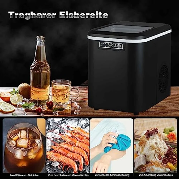 Eiswürfelmaschine mit 2 Eiswürfelgrößen 2,2 Liter 120W ABS : schwarz – Bild 4