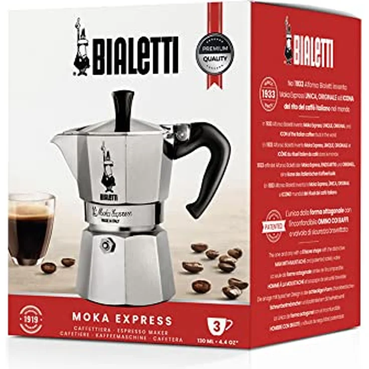 Bialetti Moka Express Espressokocher, Aluminium, Alu, 3 Tassen – Bild 6