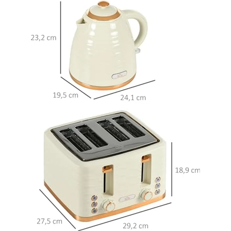 HOMCOM Wasserkocher-Toaster-Set, 1,7 L und 4-Scheiben-Toaster, präzise Temperaturregelung, beige – Bild 7