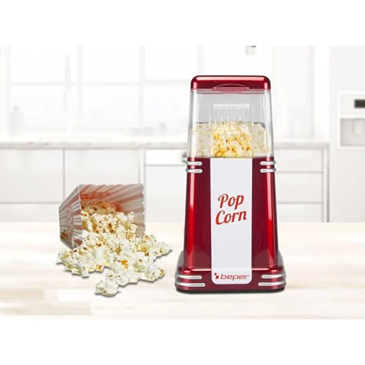 Beper Popcorn-Maschine, 3 Minuten Popcorn, fettfrei, Heißluftzirkulation, Leistung 1200 W Rot Energieeffizienzklasse B – Bild 8