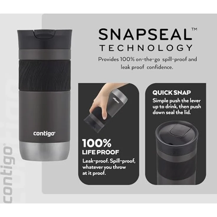 CONTIGO BYRON STAINLESS Trinkflasche, 470 ML, Edelstahl, mit Thermobecher – Bild 2