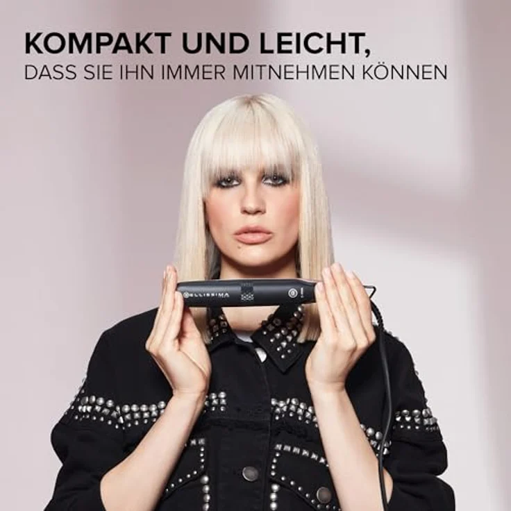 Bellissima Mini-Haarglätter für Tasche und Reisen, für glattes Haar jederzeit, überall, kompakt, leicht, Keramikbeschichtung, Temperatur 200 °C, automatische Mehrfachspannung, Beauty Bag – Bild 3