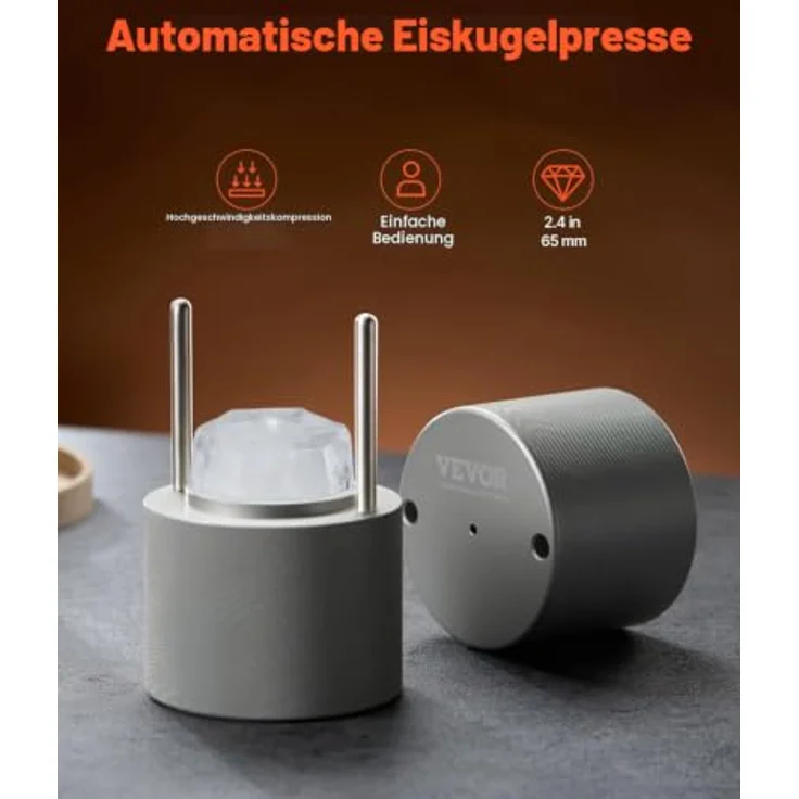 VEVOR Eispresse Eiskugelformer Set 65 mm, Luftfahrt-Aluminium, inklusive Zange & Abtropfschale, Diamond Eisballmaker für Whisky und Cocktails – Bild 2