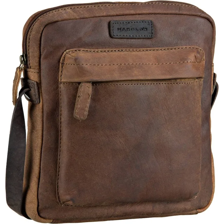 Harold's Antic 2740 Crossbag M, Umhängetasche aus naturfarbenem Rindleder mit Reißverschlussfächern, Braun