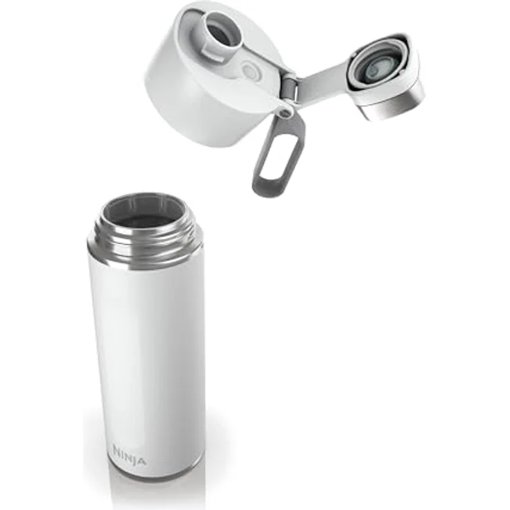 Ninja Thirsti Wasserflasche/Thermobecher to go, 700ml, kohlensäurehaltig & heiß/kalt, auslaufsicher, dreifach isoliert, Edelstahlflasche, Weiß – Bild 2