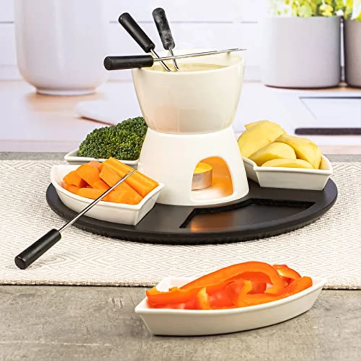 Haushalt International Fondue-Set 11-teilig, mit Topf, Stövchen, 4 Gabeln und 4 Servierschalen – Bild 3