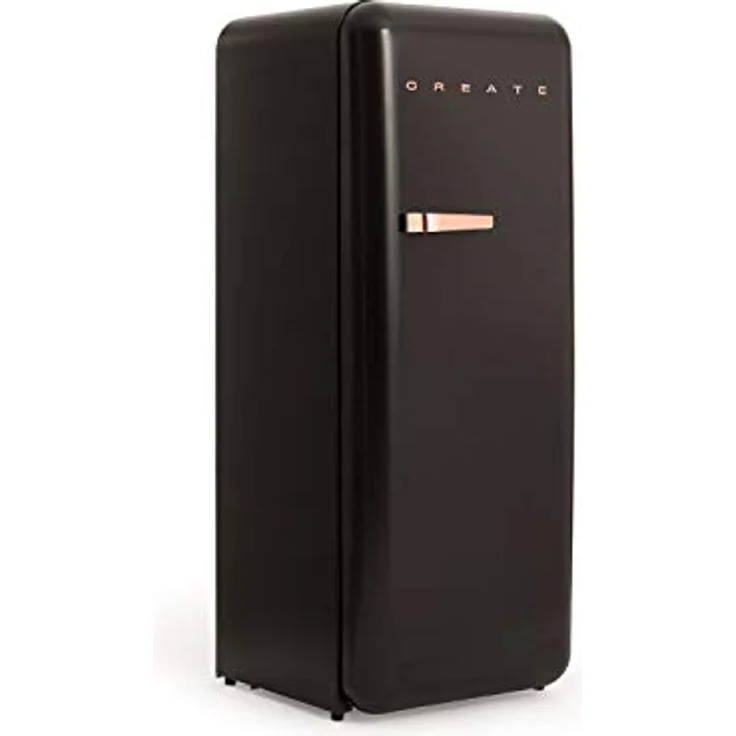 CREATE Retro Fridge 150, Kühlschrank mit Gefrierfach 281L in Schwarz mit rosa-goldenem Griff, 3 Ablagen, Temperaturregelung, 150cm – Bild 4
