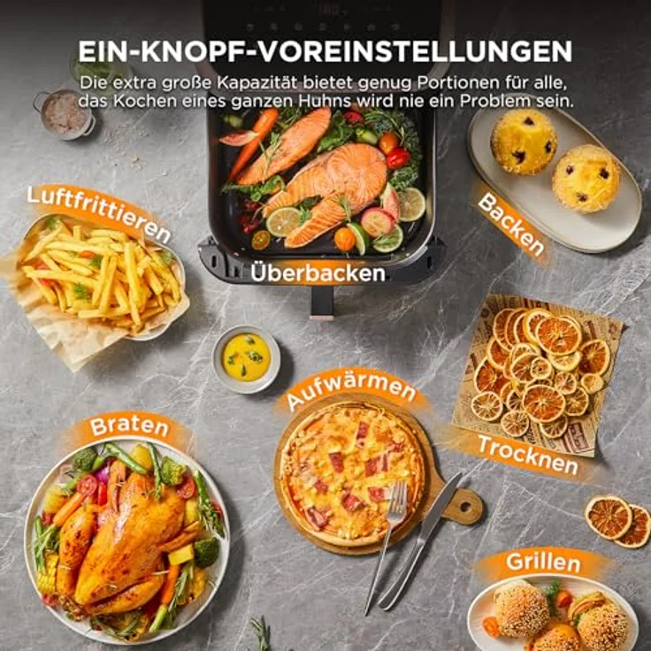 Midea Heißluftfritteuse XXL AirFryer 8.5L, 8-in-1 mit Sichtfenster, max 200°C, Öl-frei, Touchscreen, energiesparend, Antihaftmaterial – Bild 4