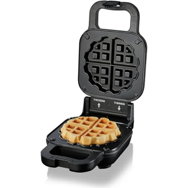 Cloer 6150 Waffelkucheneisen, Waffeleisen für gefüllte Waffeln, Mini Waffeln 11,5 cm Ø oder mit Abstandsring für XXL Füllungen, Antihaftbeschichtung, 800 W, schwarz – Bild 5