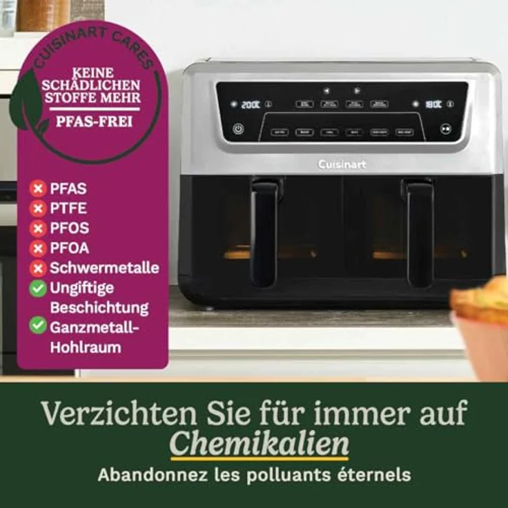 Cuisinart XXL Air Fryer, Doppelschubladen 2 x 5,2 l, PFAS-frei, 6-in-1 Kochmodi, Sichtfenster, automatische Warmhaltefunktion – Bild 3