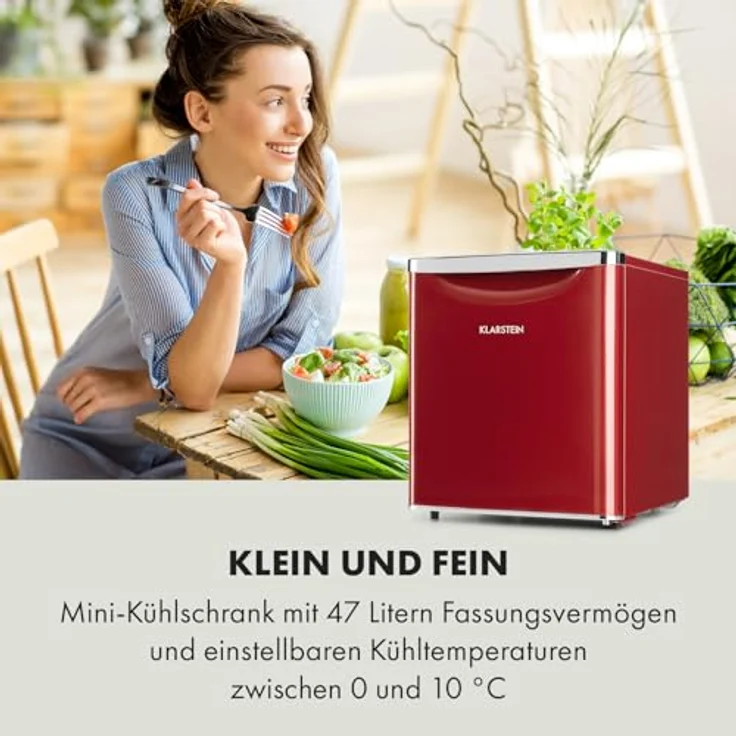 Klarstein Yummy - Kühlschrank mit Gefrierfach, leise 41 dB, 47 L, rot – Bild 2