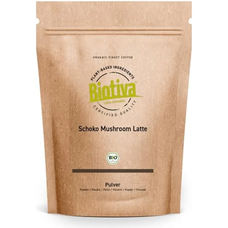 Biotiva Schoko Mushroom Latte Bio 100g, veganer Pilz Kaffee Drink mit Reishi, Kakao, Maca und Zimt, ohne Zuckerzusatz, abgefüllt in Deutschland