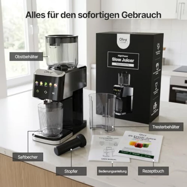 Olvy Slow Juicer JS8303S, 150W Entsafter für Obst & Gemüse mit 5 Programmen, Eiscreme-Funktion, Rückwärtsfunktion, BPA-frei – Bild 11