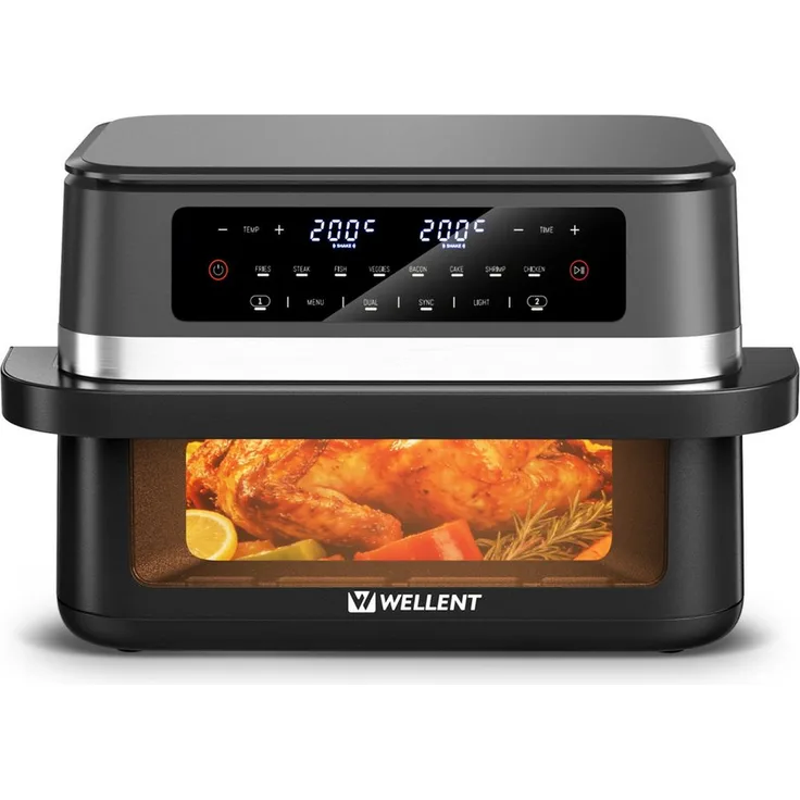 WELLENT Heißluftfritteuse XXL 11L Dual Zone 2950W – 2 Körbe (4L+7L), 10 Programme, LED Touchscreen, spülmaschinenfest, ohne PFAS
