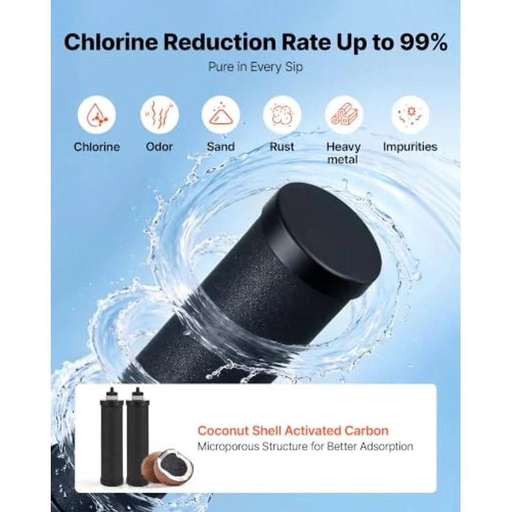 VEVOR Schwerkraft-Wasserfilter 12,3 L Edelstahl 304, Wasserfiltersystem mit 2 Aktivkohlefiltern, reduziert Blei und 99 % Chlor, Wasserstandsanzeige für Zuhause und Camping – Bild 3