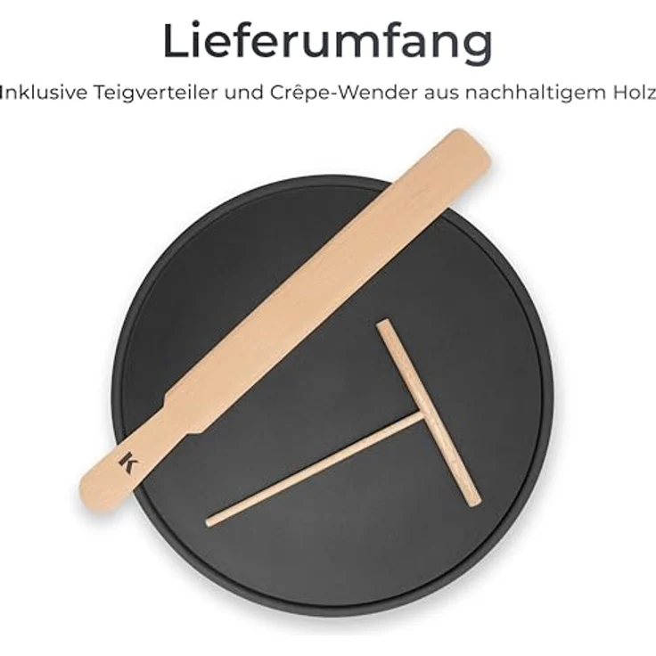 KLAMER Crepes Maker, Große Backfläche mit 33cm Ø, antihaftbeschichtete Platte, inkl. Teigverteiler und Wender aus Holz, Crepes Eisen für Crepes, Pancakes & Tortilla, 1500W – Bild 5