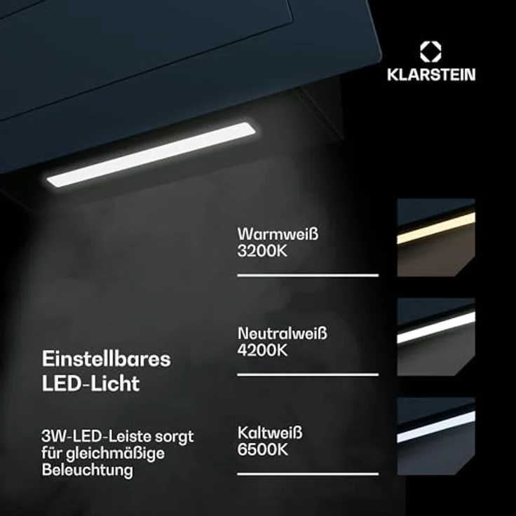 Klarstein SleekAir Dunstabzugshaube - 90cm Kopffreihaube, 718 m³/h, A++ Energieeffizienz, Touch-Bedienung, LED 5W, Duale Belüftung, Anthrazit – Bild 6