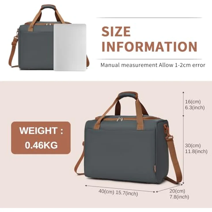 KONO Ryanair Handgepäck Tasche 40x30x20 cm, Reisetasche aus strapazierfähigem Oxford-Gewebe, Grau/Braun mit Schultergurt und multifunktionaler Aufteilung – Bild 2