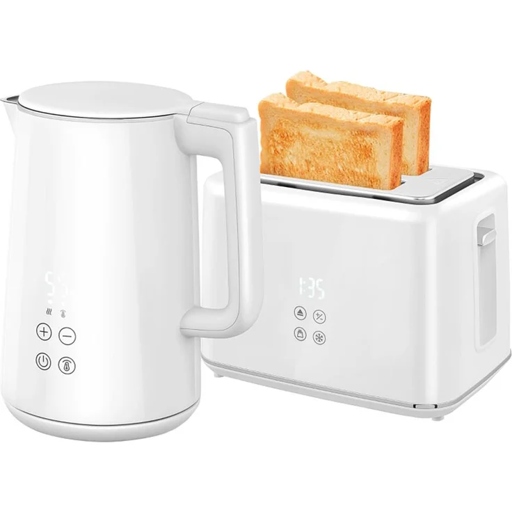 Autolock Wasserkocher Toaster Set, 1,5L Wasserkocher und 2-Scheiben Toaster, 2200W, Weiß, mit Temperaturisolierung und Sicherheitsfunktionen