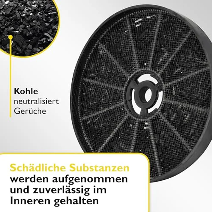 Bomann® Kohlefilter Set KF 575, Aktivkohlefilter im 2er Set für Dunstabzugshauben DU 7612 G, 132 mm Durchmesser, einfache Installation, bessere Raumluft – Bild 5