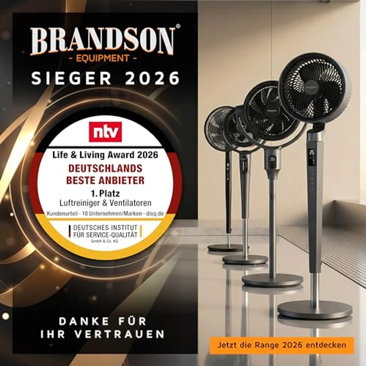 Brandson 308329 Ventilator mit Ultraschall-Luftbefeuchter, 5L Wassertank, Fernbedienung, Timer, 80° Oszillation, Verdunstungskühlung – Bild 8